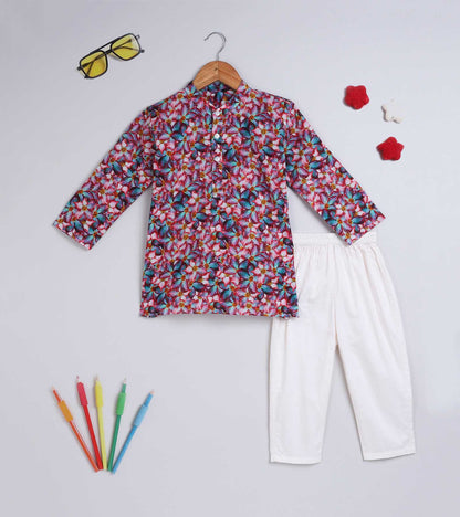 Boys Froral Elegance Printed Kurta Set