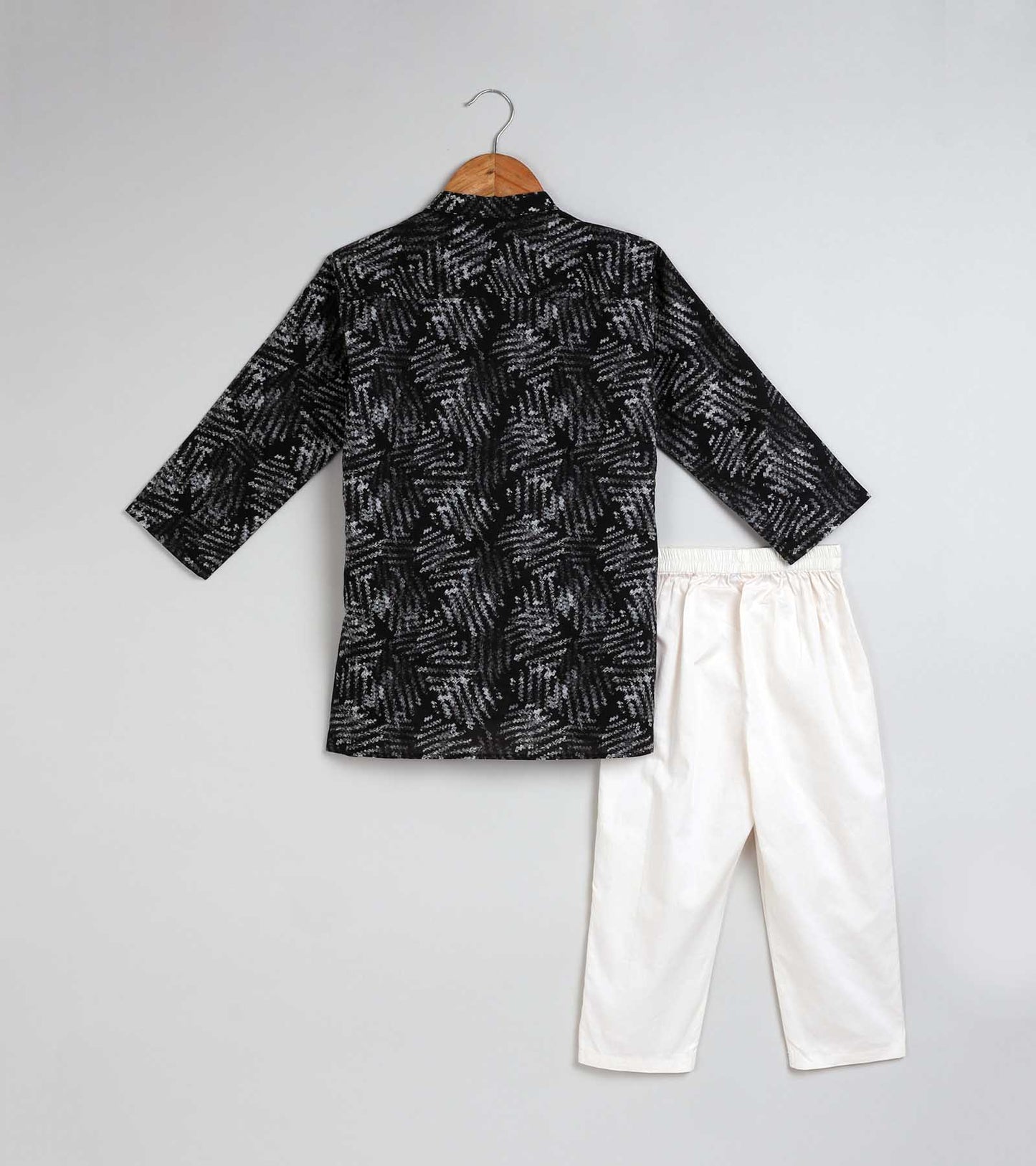 Boys Grey leaf Printed Kurta Set