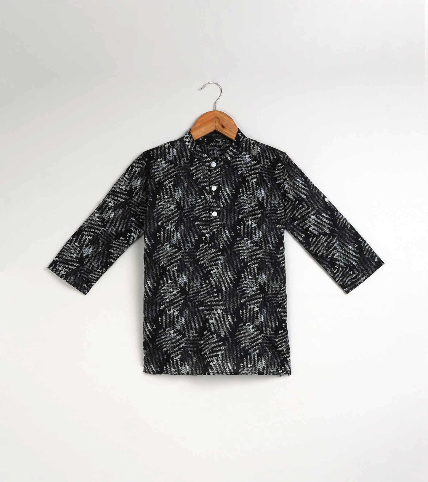 Boys Grey leaf Printed Kurta Set