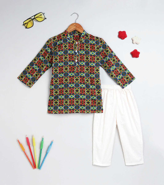 Boys Ikat Printed Kurta Set