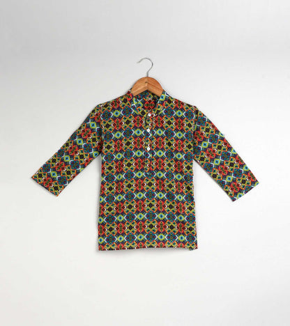 Boys Ikat Printed Kurta Set