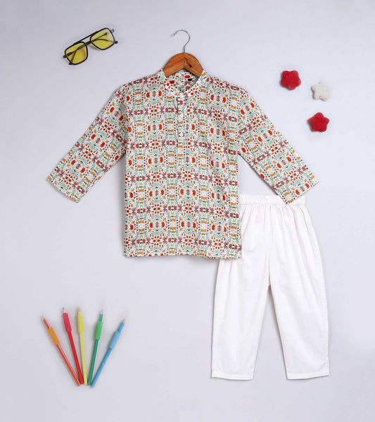 Boys Light Floral  Printed Kurta Set