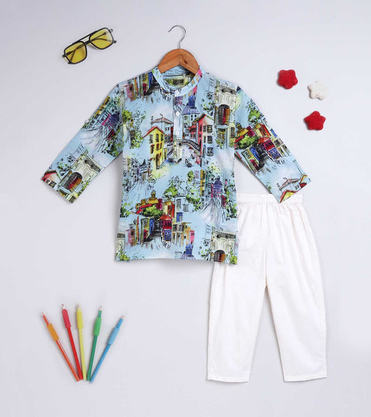 Boys Painting Art Printed Kurta Set