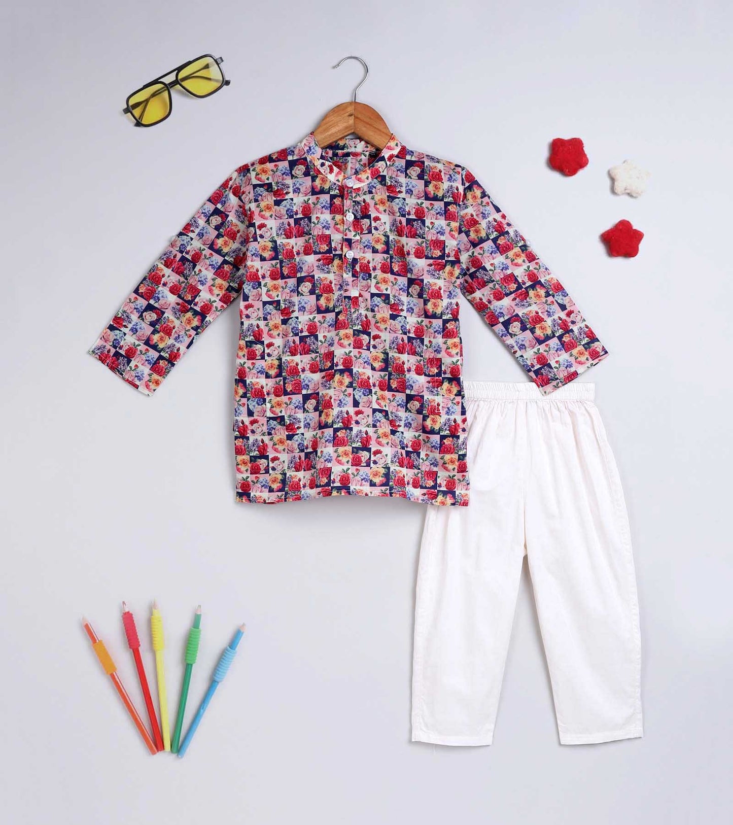 Boys Roses Printed Kurta Set