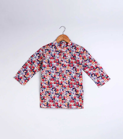 Boys Roses Printed Kurta Set