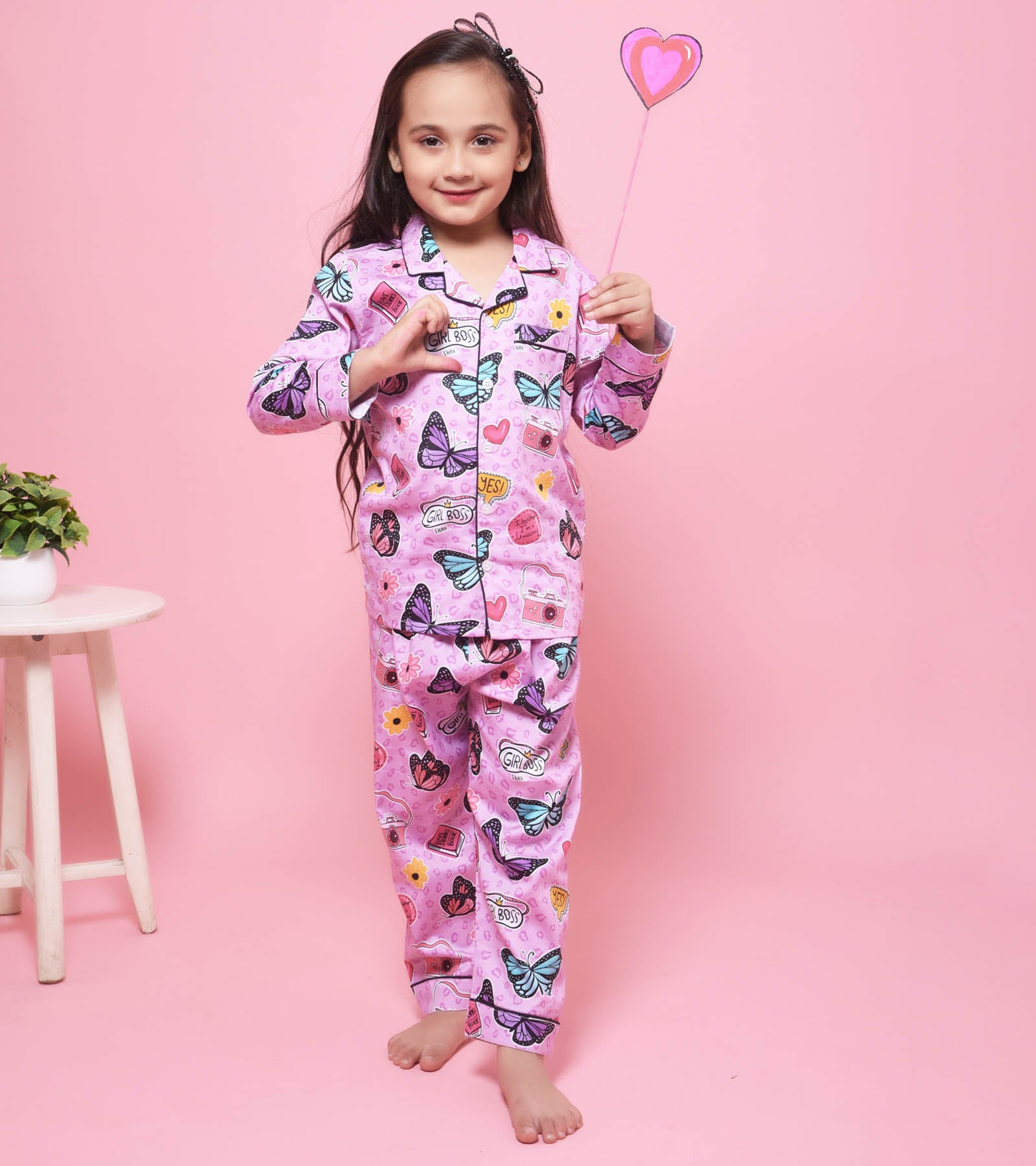 Butterfly World Printed Girls Nightsuit Set