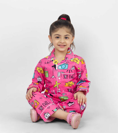 Camera Printed  Girls Nightsuit Set