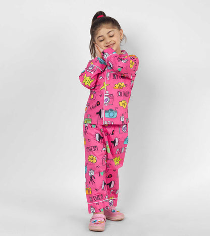 Camera Printed  Girls Nightsuit Set