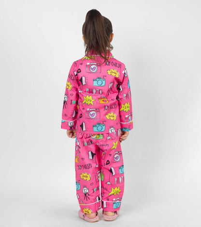 Camera Printed  Girls Nightsuit Set