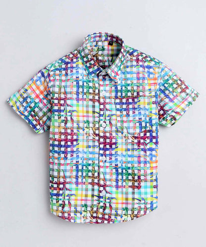Checks Print Pure Cotton Half Sleeve Shirt For Boys