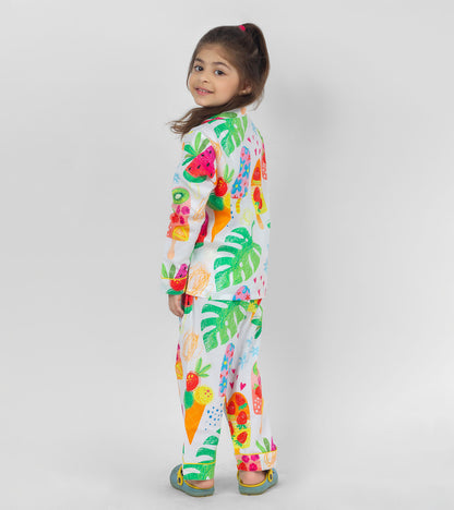 Cheerful Summery Colours Printed Girls Nightsuit Set