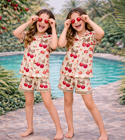 Cherry Blossom Printed Girls Pure Cotton Half Nightsuit Set