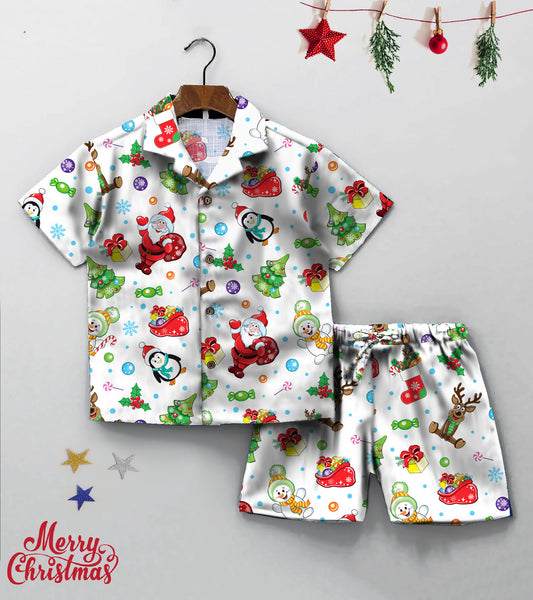 Christmas Gift Santa Printed Boys Co ord Set
