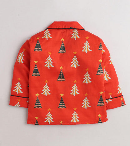 Christmas Tree Red Printed Nightsuit Set