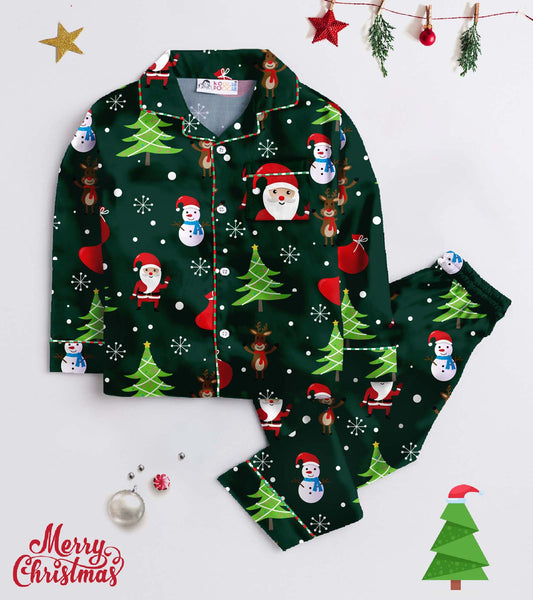 Christmas Tree Pure Cotton Christmas Printed Nightsuit Set