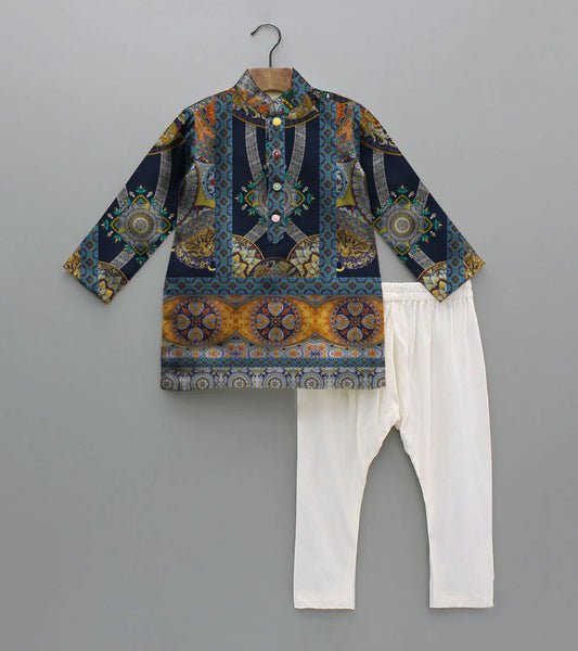 Clasic Indian Art Printed Pure Cotton Kurta And Pyjama