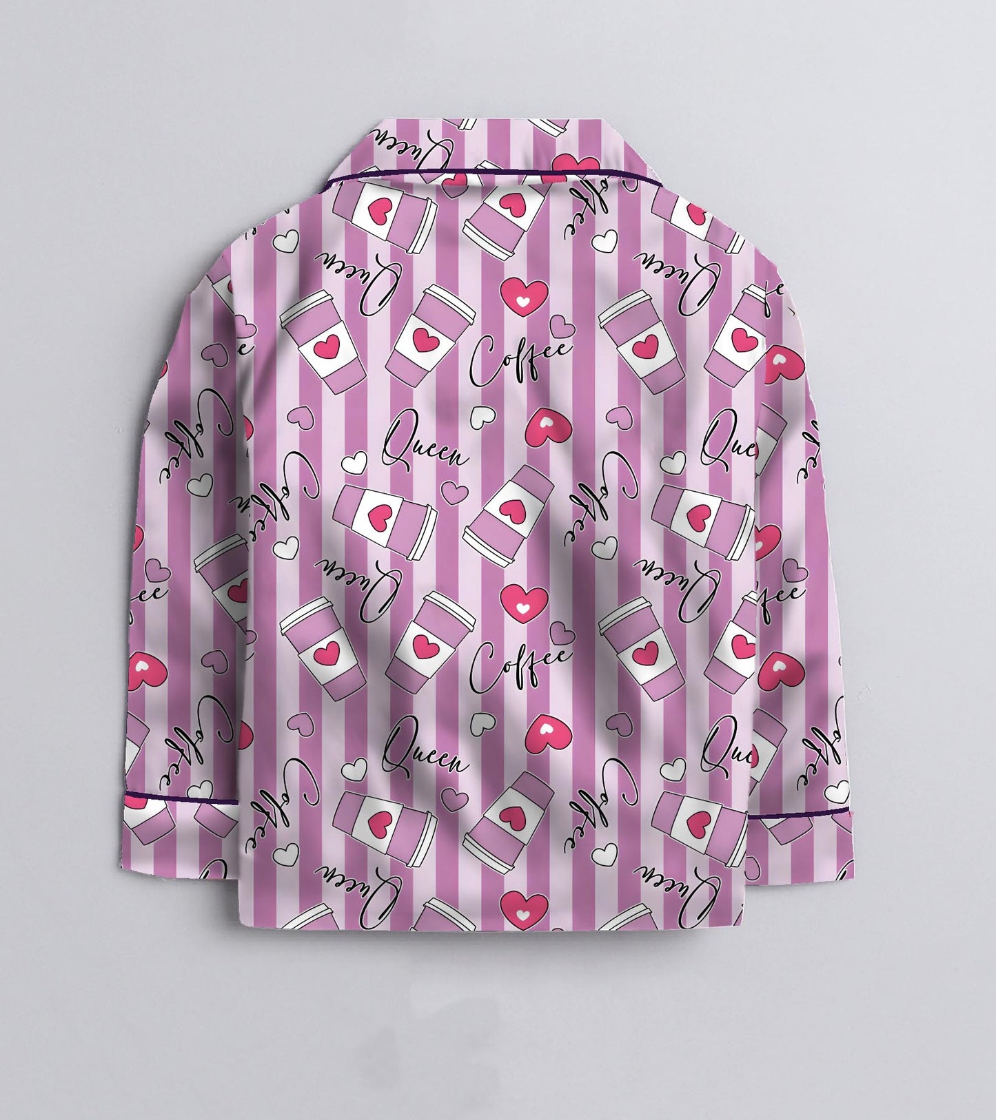 Coffe Printed Girls Pure Cotton Nightsuit Set