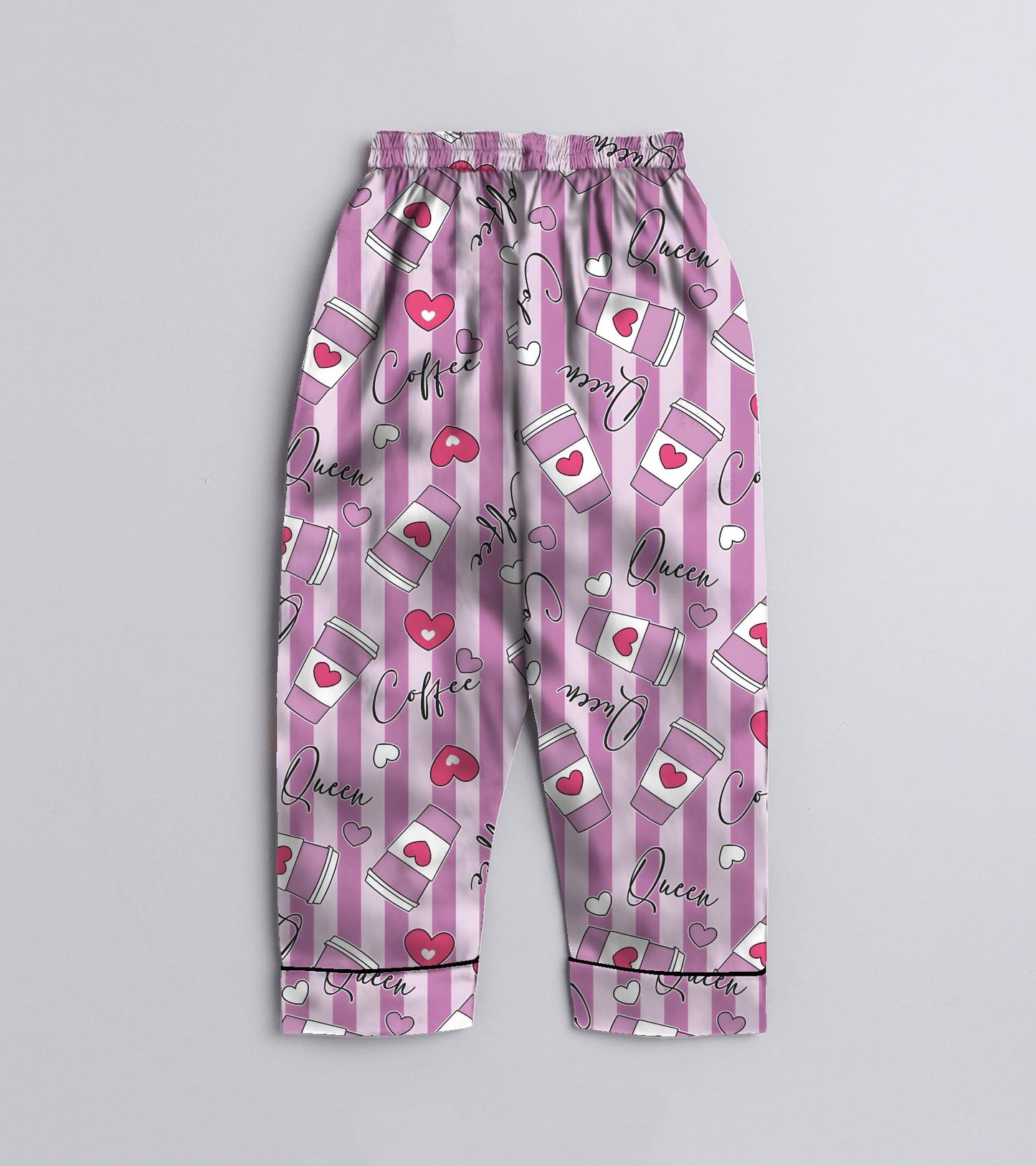 Coffe Printed Girls Pure Cotton Nightsuit Set