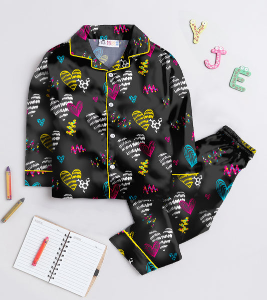 Colourfull Love Printed Girls Pure Cotton Nightsuit Set