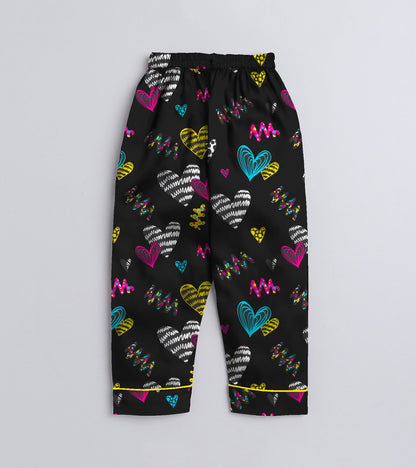 Colourfull Love Printed Girls Pure Cotton Nightsuit Set