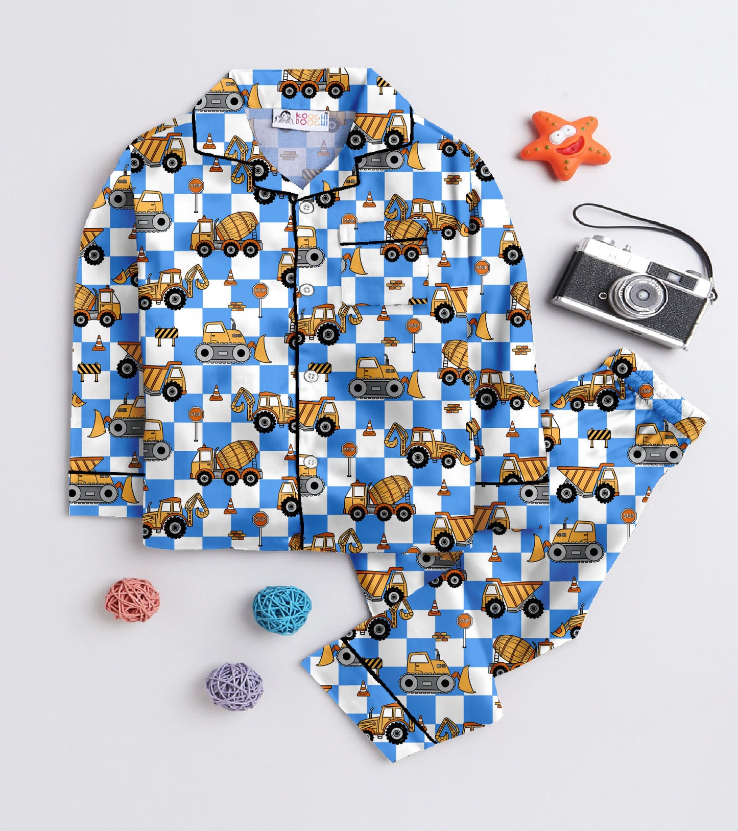 Construction Truck Printed Nightsuit Set