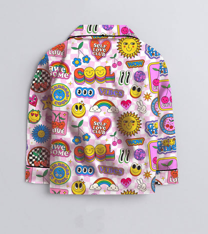 Cool Vibes Printed Girls Pure Cotton Nightsuit Set