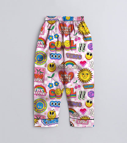 Cool Vibes Printed Girls Pure Cotton Nightsuit Set