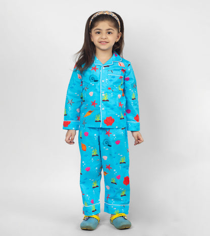 Coral Printed Girls Nightsuit Set