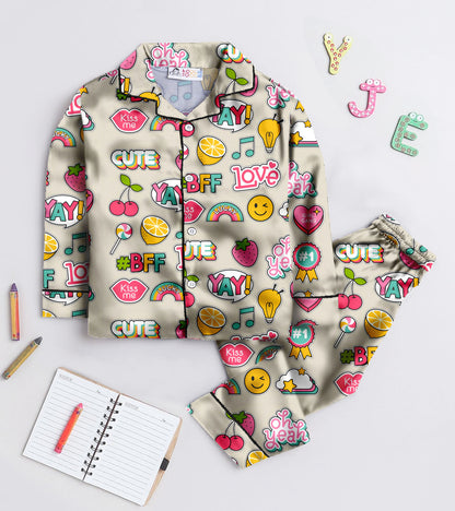 Cute BFF Printed Girls Pure Cotton Nightsuit Set