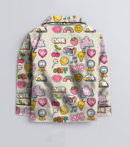 Cute BFF Printed Girls Pure Cotton Nightsuit Set