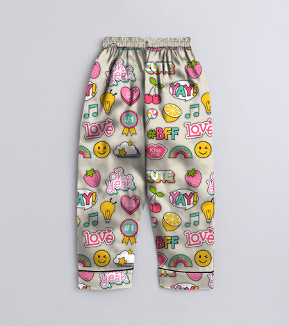 Cute BFF Printed Girls Pure Cotton Nightsuit Set