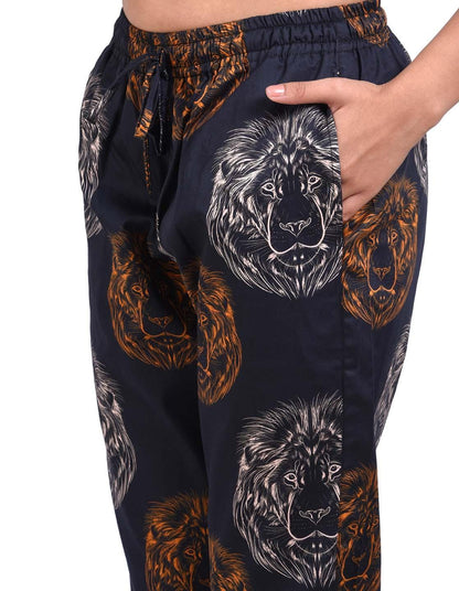 Black Leo Printed Nightsuit Set for Women