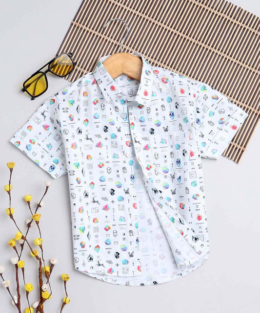 Diamond Print Pure Cotton Half Sleeve Shirt For Boys