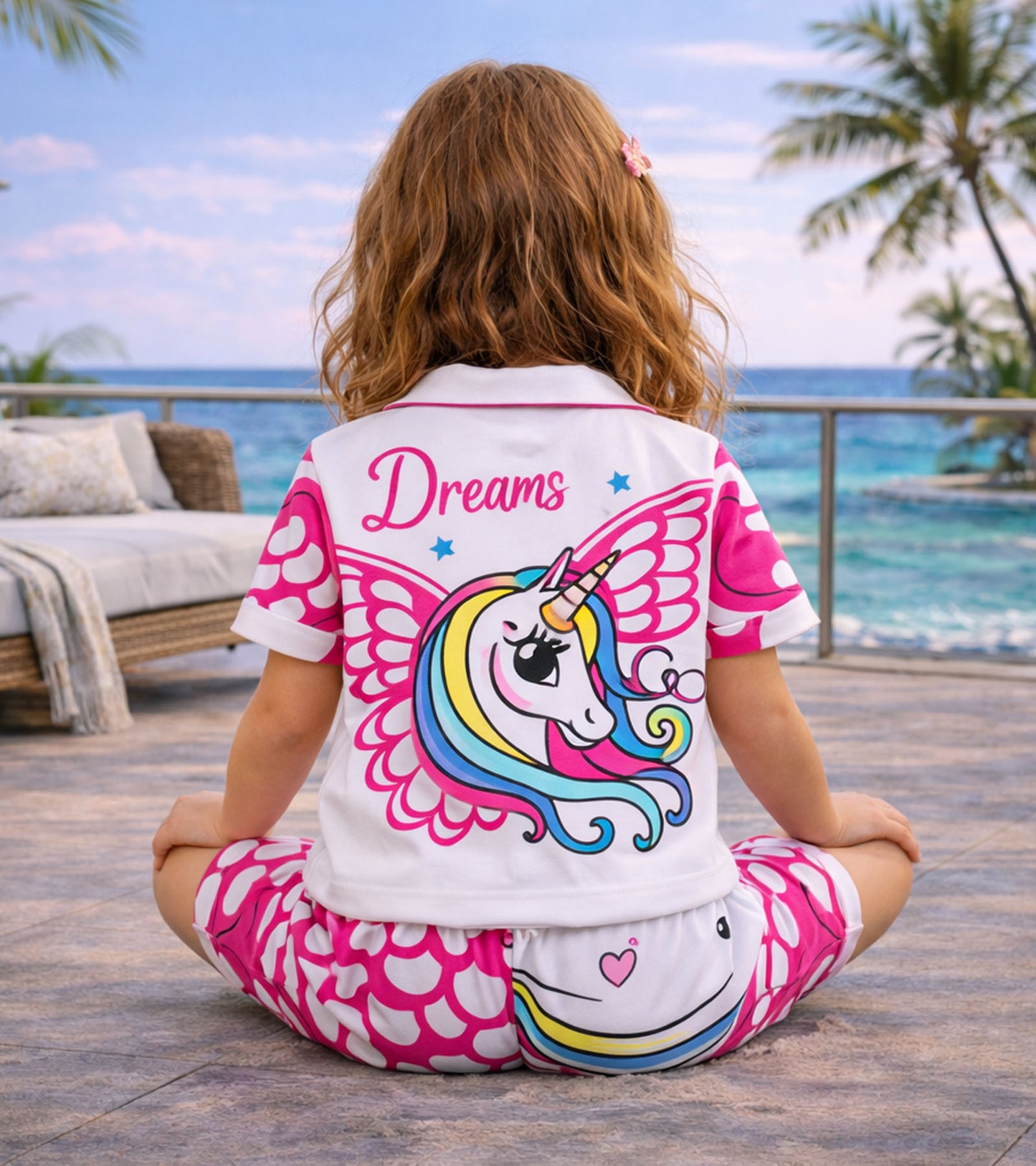 Dream Unicorn Printed Girls Pure Cotton Half Nightsuit Set