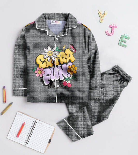 Extra Fun Printed Girls Pure Cotton Nightsuit Set