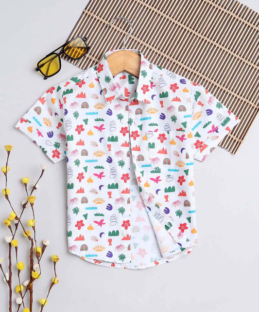 Multi Floral Print Pure Cotton Half Sleeve Shirt For Boys A