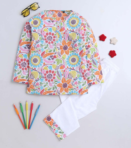 Floral Printed Pyjama Kurta Set