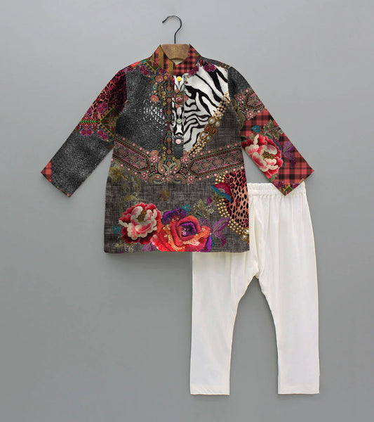 Floral and Mix Printed Pure Cotton Kurta And Pyjama