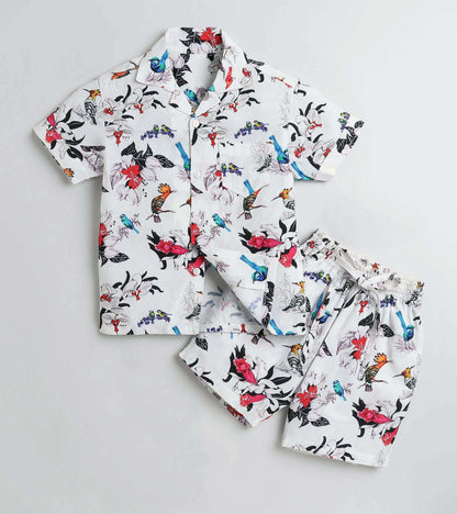 Flower and Bird Printed Boys Co ord Set