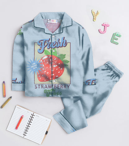 Fresh Strawberry Printed Girls Pure Cotton Nightsuit Set