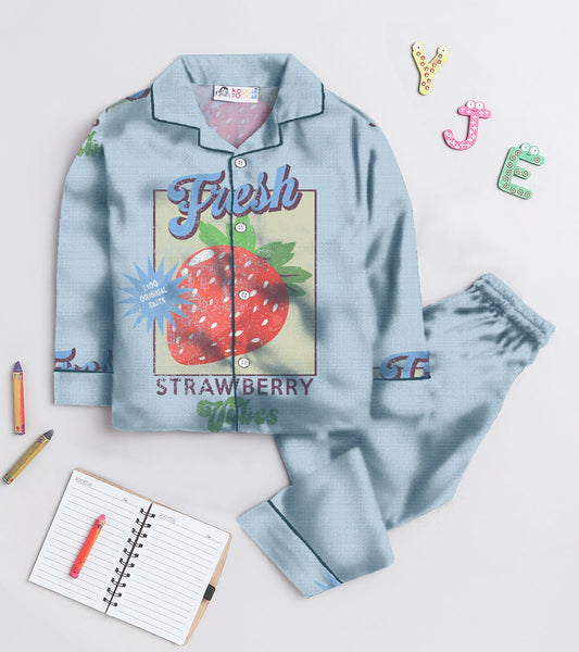Fresh Strawberry Printed Girls Pure Cotton Nightsuit Set