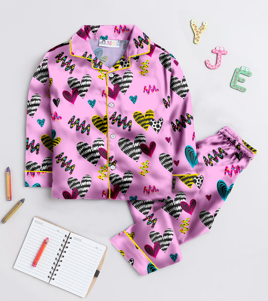 Friends Love Printed Girls Pure Cotton Nightsuit Set