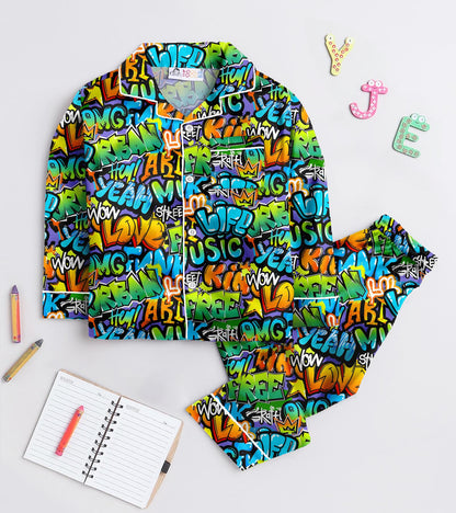 Fun Writting Cotton Printed Nightsuit Set