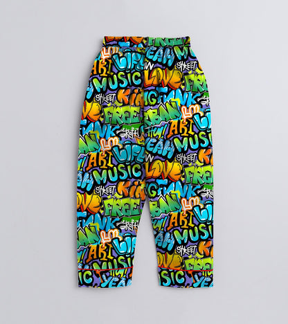 Fun Writting Cotton Printed Nightsuit Set