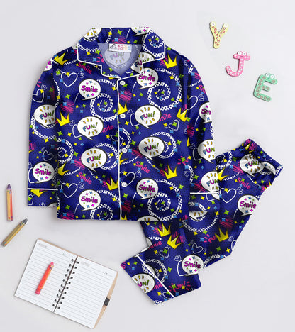 Fun & Smile Printed Girls Pure Cotton Nightsuit Set