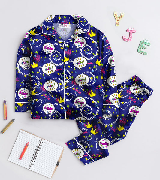 Fun & Smile Printed Girls Pure Cotton Nightsuit Set