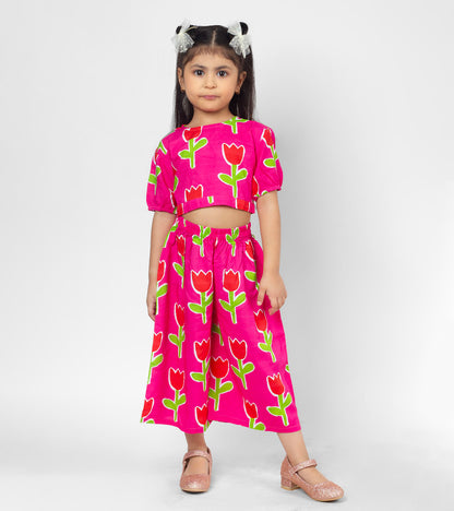 Fusia Tulip Printed Co ord sets For Girls
