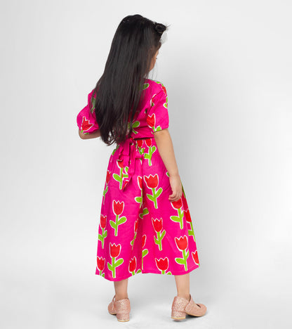 Fusia Tulip Printed Co ord sets For Girls