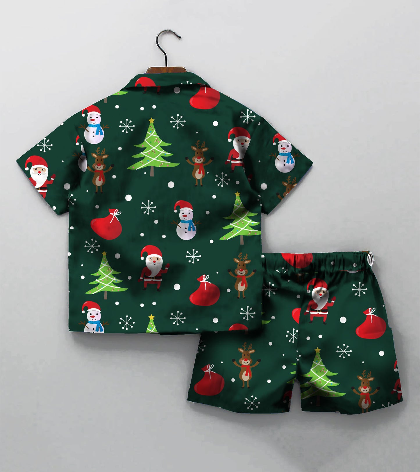 Green Christmas Snow Printed Boys Co ord Set