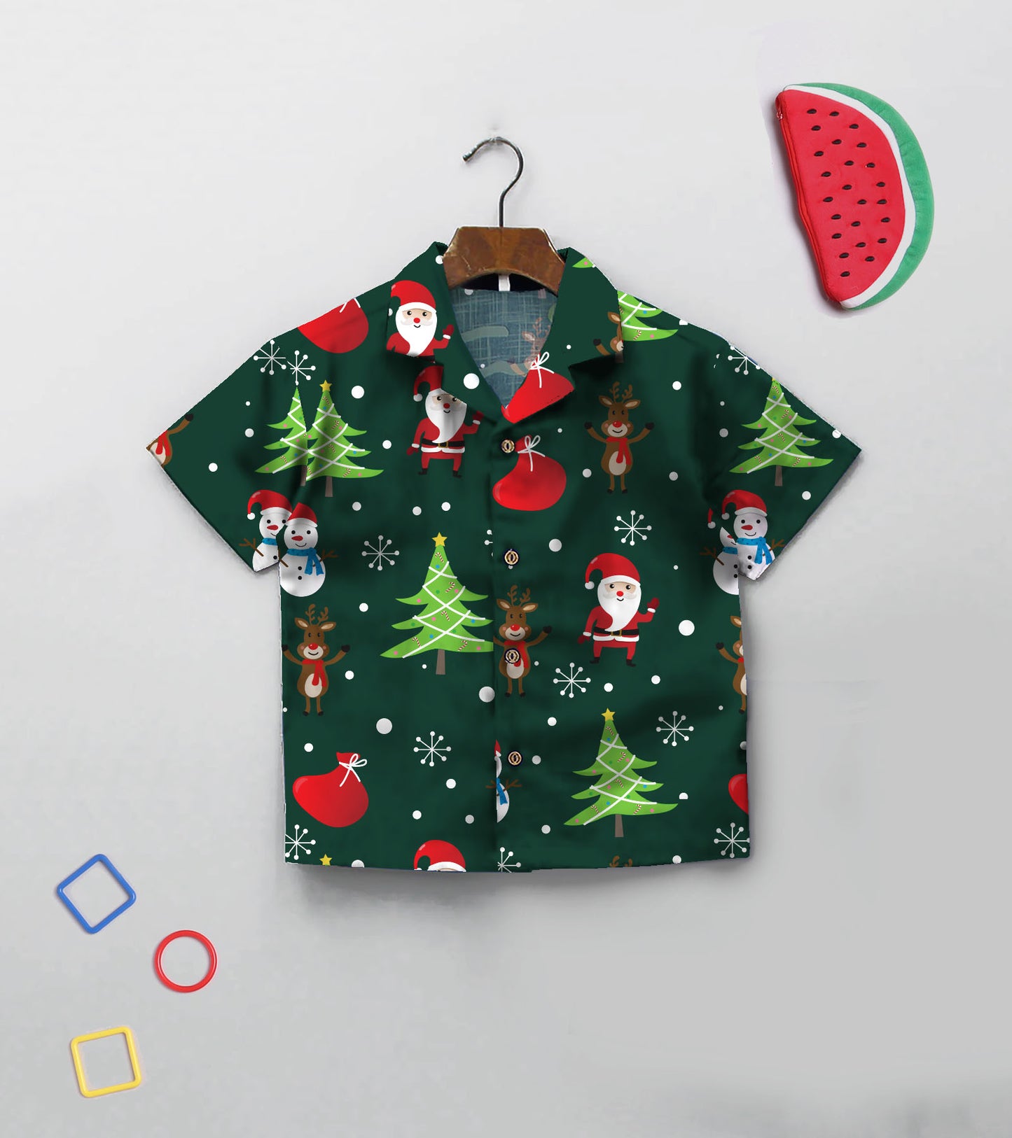 Green Christmas Snow Printed Boys Co ord Set